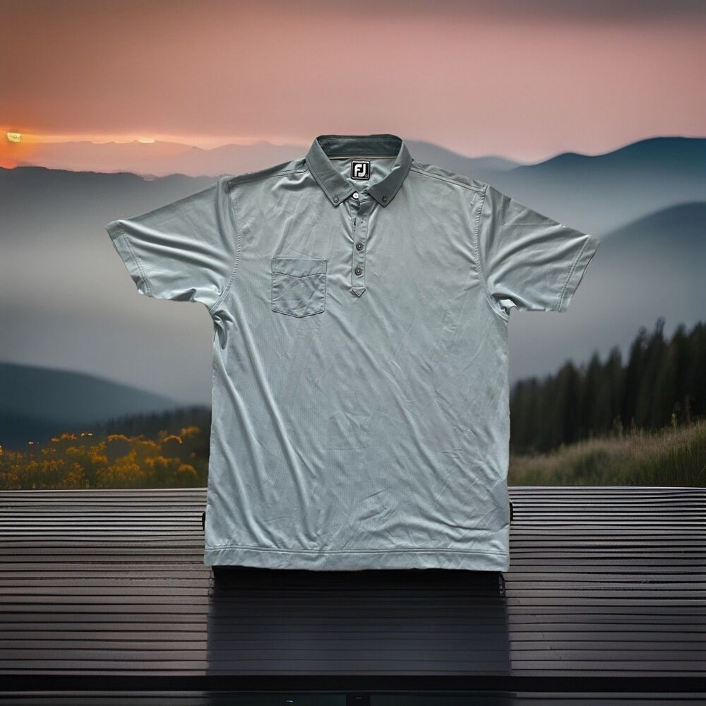 FootJoy Mens XL Golf Shirt Polo Gray Athletic Fit Logo Lightweight Pocket